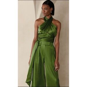 NWT 100%Silk Banana Republic Halter Top Green Criss Cross Tie Sleeveless Blouse6